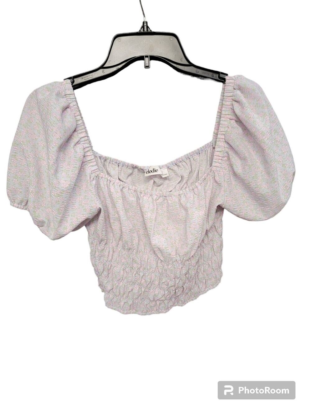 NWT Women's Elodie White Off Shoulder Smocked Elastic Cropped Blouse M B30.1